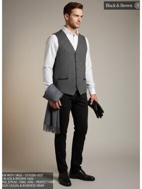 Black & Brown Stylish Grey Vest Size XXL